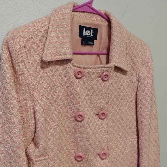 Y2K Sabrina Carpenter Lei Jacket Blazer Large Tweed Pink White Gold Wool Vintage - Picture 4 of 10